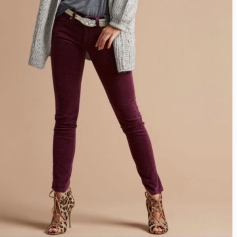 CAbi Vino Red (Wine) Skinny Velvety Stretch Corduroy Pant Size 12
